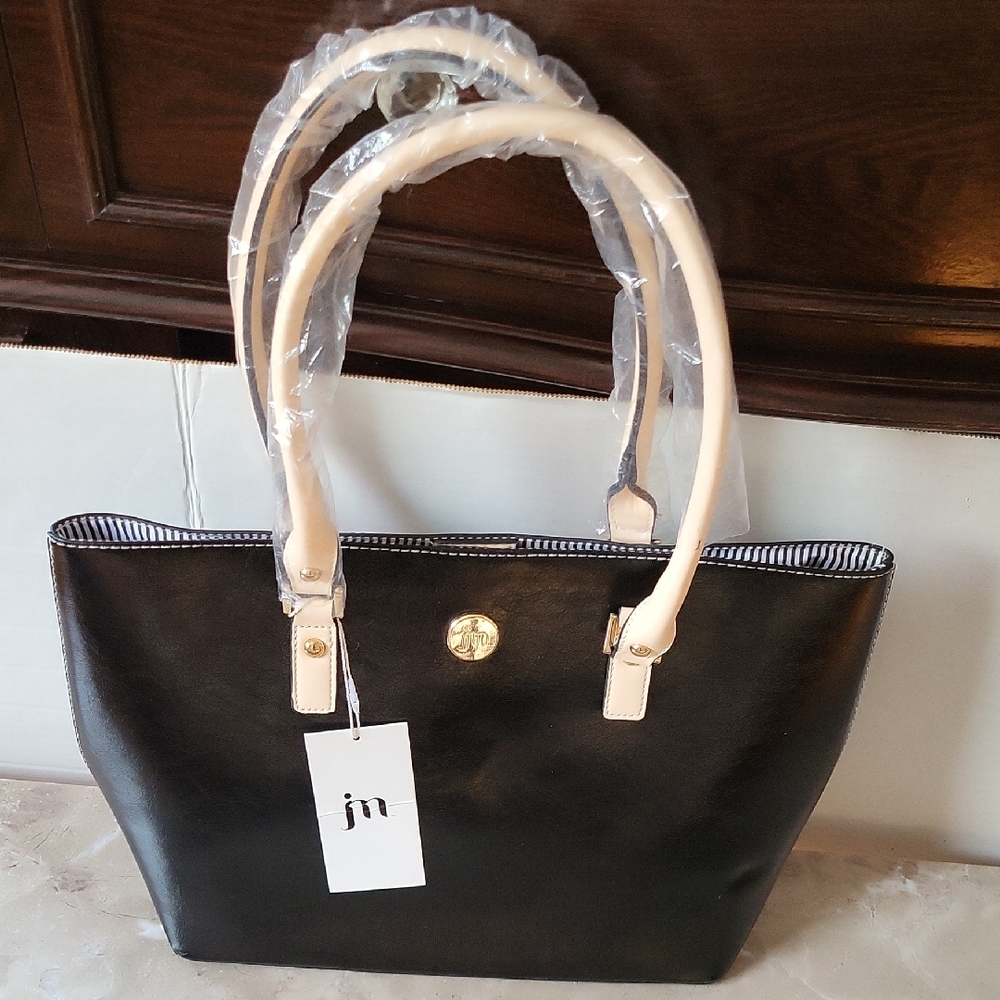 Elegant Black Tote with Cream Accents